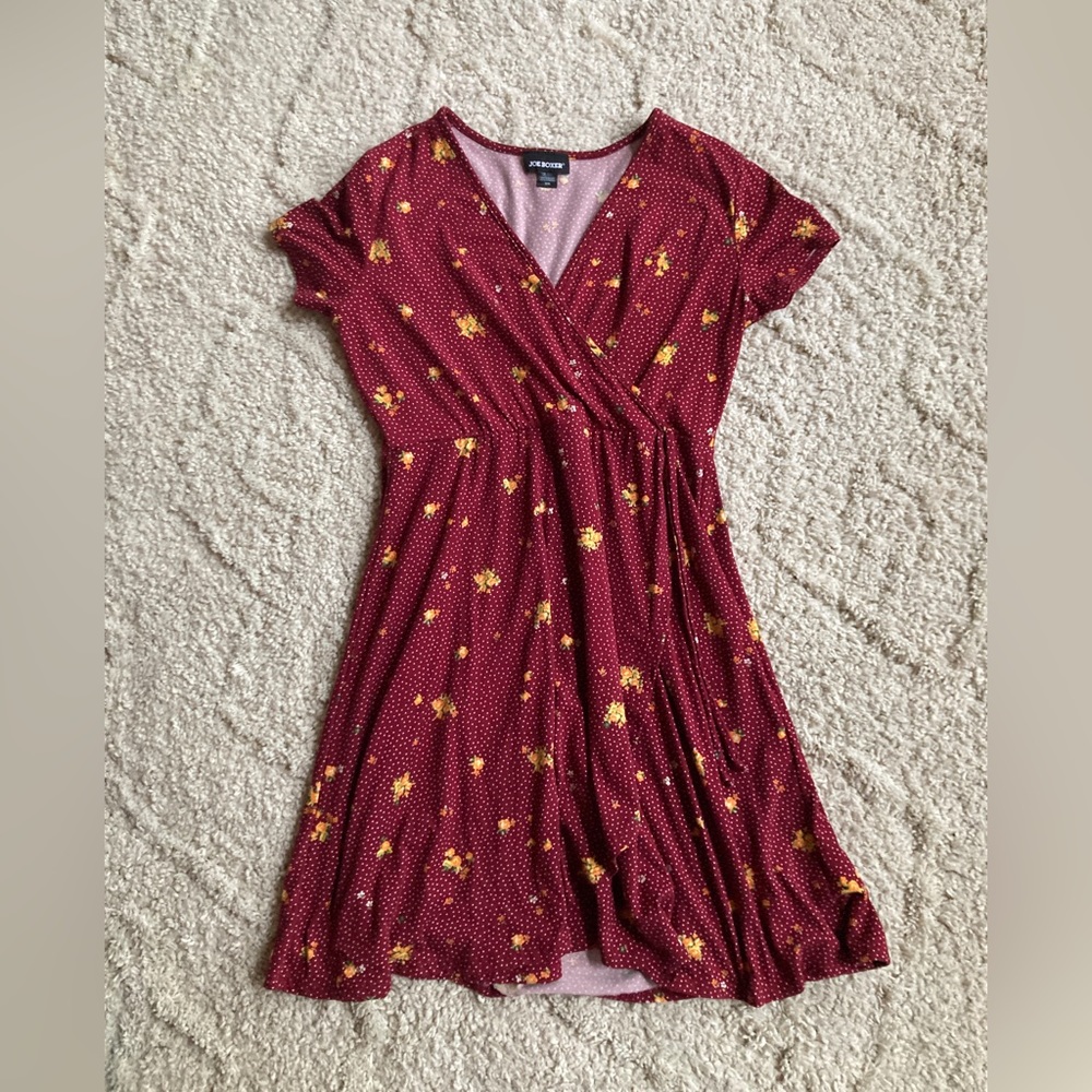 Red Floral Mini Wrap Dress